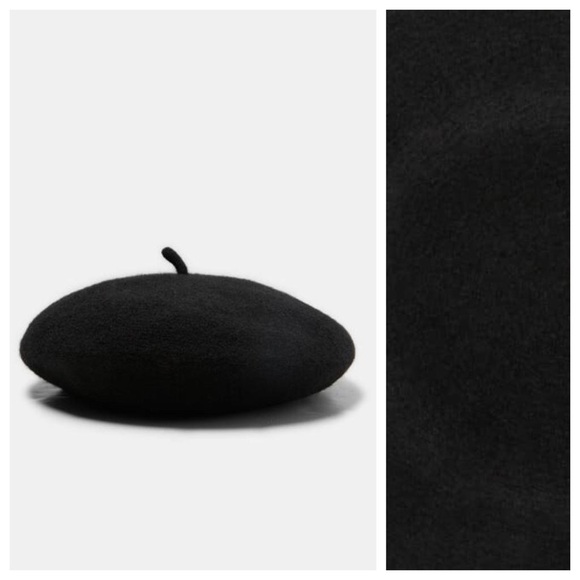 NWT. Zara Black Plain Basic Wool Beret. - Picture 1 of 5